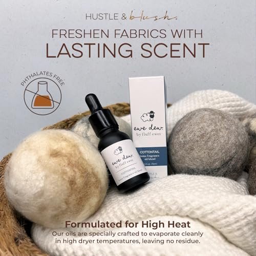 Hustle & Blush Ätherisches Öl für Trocknerbälle, 15ml Cottontail, natürlicher Wäscheduft, langanhaltender Frischeduft, Wolltrocknerbälle ideal für Diffuser, Kerzenherstellung, Mehrzweck für Zuhause & DIY