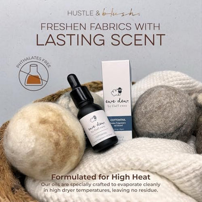 Hustle & Blush Ätherisches Öl für Trocknerbälle, 15ml Cottontail, natürlicher Wäscheduft, langanhaltender Frischeduft, Wolltrocknerbälle ideal für Diffuser, Kerzenherstellung, Mehrzweck für Zuhause & DIY