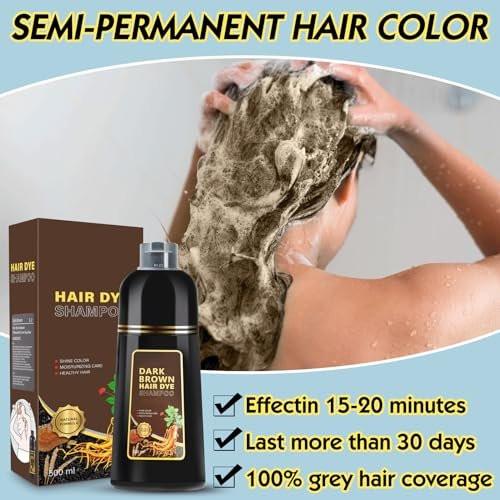 QWXPLD Haarfarben-Shampoo 3-in-1, pflanzliche Inhaltsstoffe, Schwarz Haarfärbemittel für Frauen und Männer, Grauabdeckung, 500 ml (Dunkelbraun)