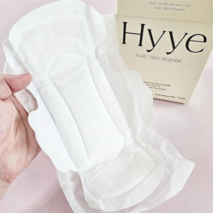 Hyye Ultradünne tägliche Damenbinden mit Flügeln, hohe Saugfähigkeit, atmungsaktive Baumwoll-Weichkontakt-Abdeckung für empfindliche Haut, unparfümiert, hergestellt in Korea (Regular, 16 Stück)