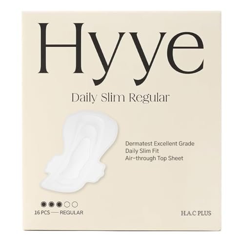 Hyye Ultradünne tägliche Damenbinden mit Flügeln, hohe Saugfähigkeit, atmungsaktive Baumwoll-Weichkontakt-Abdeckung für empfindliche Haut, unparfümiert, hergestellt in Korea (Regular, 16 Stück)