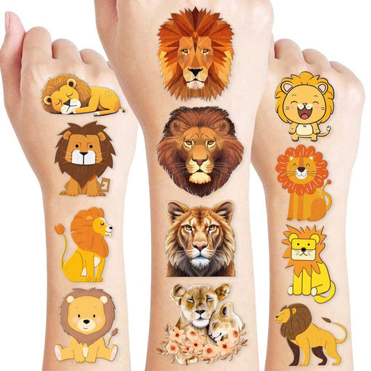 96 Stück niedliche Löwen-Tattoos zum Aufkleben – Safari-Dschungel-Party-Dekoration, Mitgebsel und Spaß-Sticker für Kinder, Erwachsene, Jungen, Mädchen, Klassengeschenke & Belohnungen
