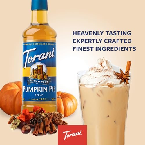 Torani Sugar Free Pumpkin Pie Sirup – 750 ml – Kalorienfreier Kürbisgeschmack für Kaffee, Desserts & Cocktails