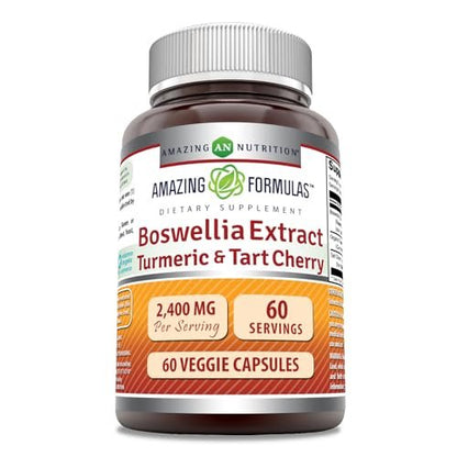 Amazing Formulas Boswellia-Extrakt, Kurkuma und Sauerkirsche Kapseln | 2400 mg pro Portion | 60 vegane Kapseln | Non-GMO | Glutenfrei | Hergestellt in USA