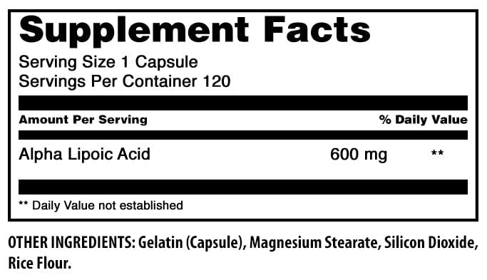 Amazing Formulas Alpha-Liponsäure | 600 mg pro Portion | Kapseln | Nicht-GVO | Glutenfrei | Hergestellt in den USA (1 Packung | 120 Kapseln)