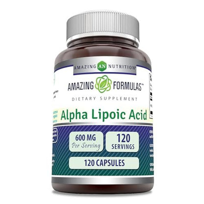 Amazing Formulas Alpha-Liponsäure | 600 mg pro Portion | Kapseln | Nicht-GVO | Glutenfrei | Hergestellt in den USA (1 Packung | 120 Kapseln)
