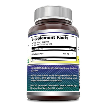 Amazing Formulas Alpha-Liponsäure | 600 mg pro Portion | Kapseln | Nicht-GVO | Glutenfrei | Hergestellt in den USA (1 Packung | 120 Kapseln)