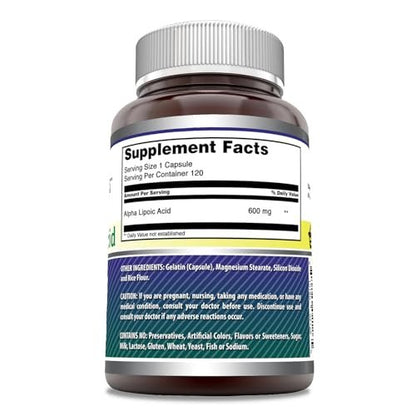 Amazing Formulas Alpha-Liponsäure | 600 mg pro Portion | Kapseln | Nicht-GVO | Glutenfrei | Hergestellt in den USA (1 Packung | 120 Kapseln)