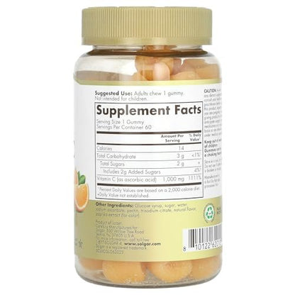 Solgar Vitamin C Gummies für Erwachsene 1.000 mg Ultra-Potenz - Immunsystem-Unterstützung für Frauen & Männer - Leckerer Orangen-Geschmack, vegan & glutenfrei, 2-Monats-Vorrat, 60 Portionen, 2 g Zucker