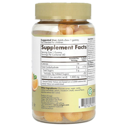 Solgar Vitamin C Gummies für Erwachsene 1.000 mg Ultra-Potenz - Immunsystem-Unterstützung für Frauen & Männer - Leckerer Orangen-Geschmack, vegan & glutenfrei, 2-Monats-Vorrat, 60 Portionen, 2 g Zucker