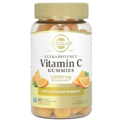 Solgar Vitamin C Gummies für Erwachsene 1.000 mg Ultra-Potenz - Immunsystem-Unterstützung für Frauen & Männer - Leckerer Orangen-Geschmack, vegan & glutenfrei, 2-Monats-Vorrat, 60 Portionen, 2 g Zucker
