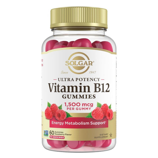 Solgar Methyl B12 Gummis für Erwachsene - 1.500 mcg Hochdosiertes Vitamin B12 für Energie & Stoffwechselunterstützung, Himbeergeschmack, Vegan & Glutenfrei, 2-Monatsvorrat, 60 Portionen, 2g Zucker