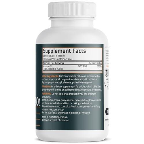 Bronson Vitamin C 500 mg – 250 vegane Tabletten zur Unterstützung des Immunsystems und antioxidativer Schutz