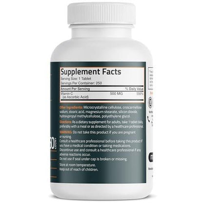 Bronson Vitamin C 500 mg – 250 vegane Tabletten zur Unterstützung des Immunsystems und antioxidativer Schutz