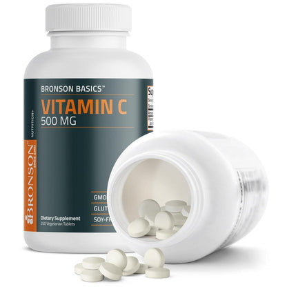 Bronson Vitamin C 500 mg – 250 vegane Tabletten zur Unterstützung des Immunsystems und antioxidativer Schutz