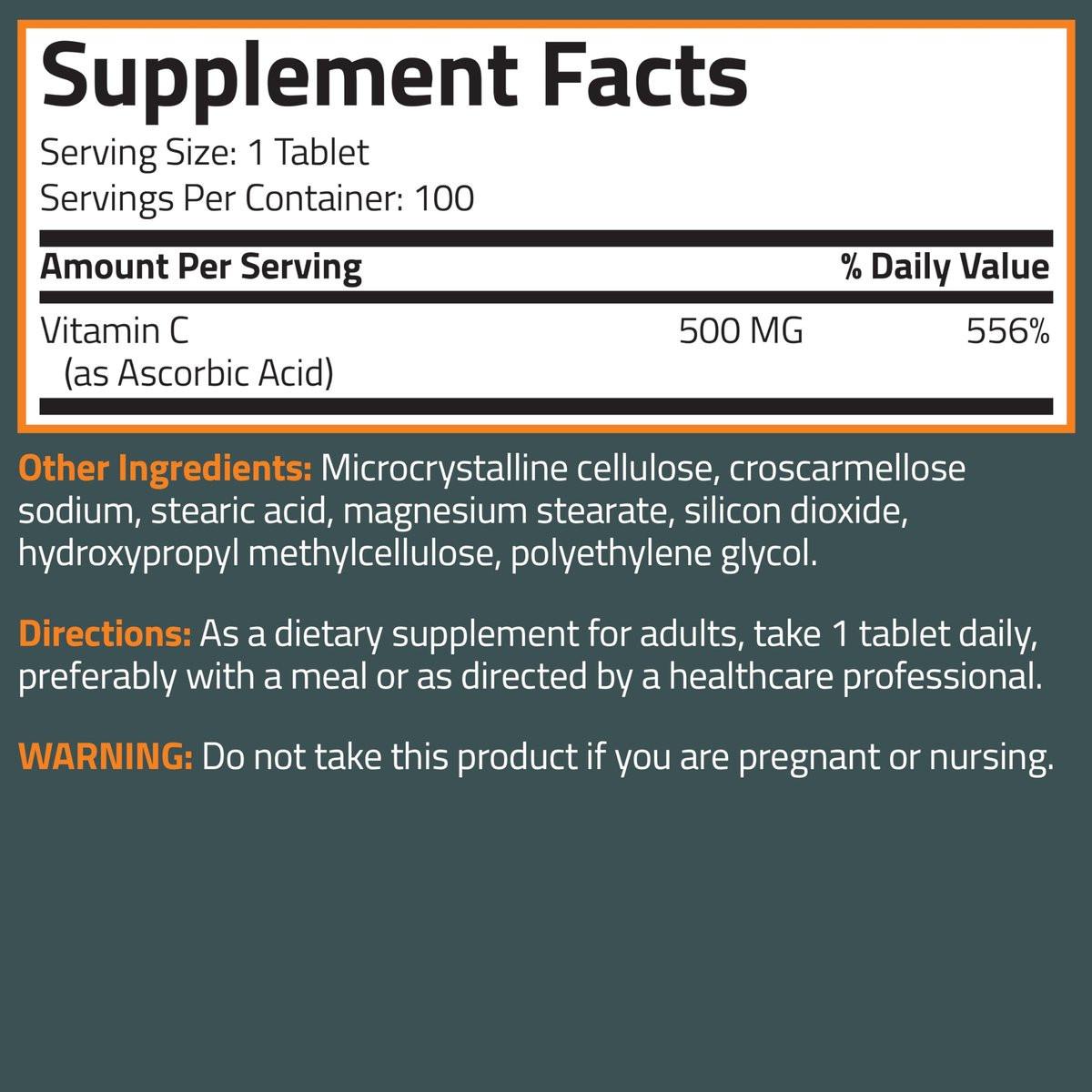Bronson Vitamin C 500 mg – 250 vegane Tabletten zur Unterstützung des Immunsystems und antioxidativer Schutz