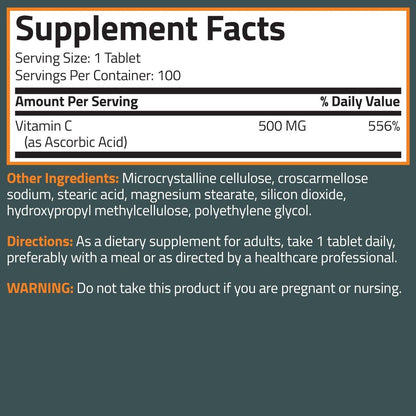 Bronson Vitamin C 500 mg – 250 vegane Tabletten zur Unterstützung des Immunsystems und antioxidativer Schutz