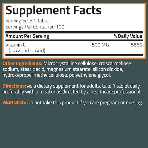 Bronson Vitamin C 500 mg – 250 vegane Tabletten zur Unterstützung des Immunsystems und antioxidativer Schutz