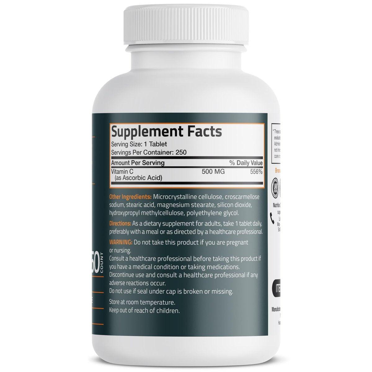 Bronson Vitamin C 500 mg – 250 vegane Tabletten zur Unterstützung des Immunsystems und antioxidativer Schutz