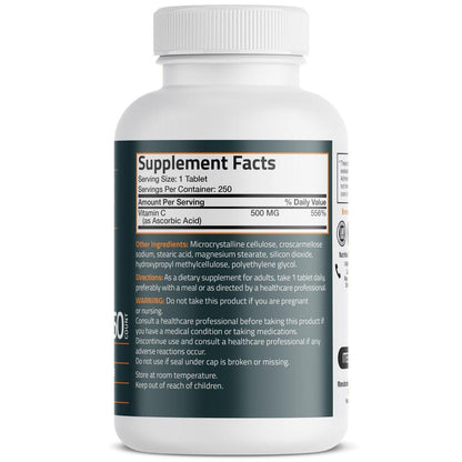 Bronson Vitamin C 500 mg – 250 vegane Tabletten zur Unterstützung des Immunsystems und antioxidativer Schutz