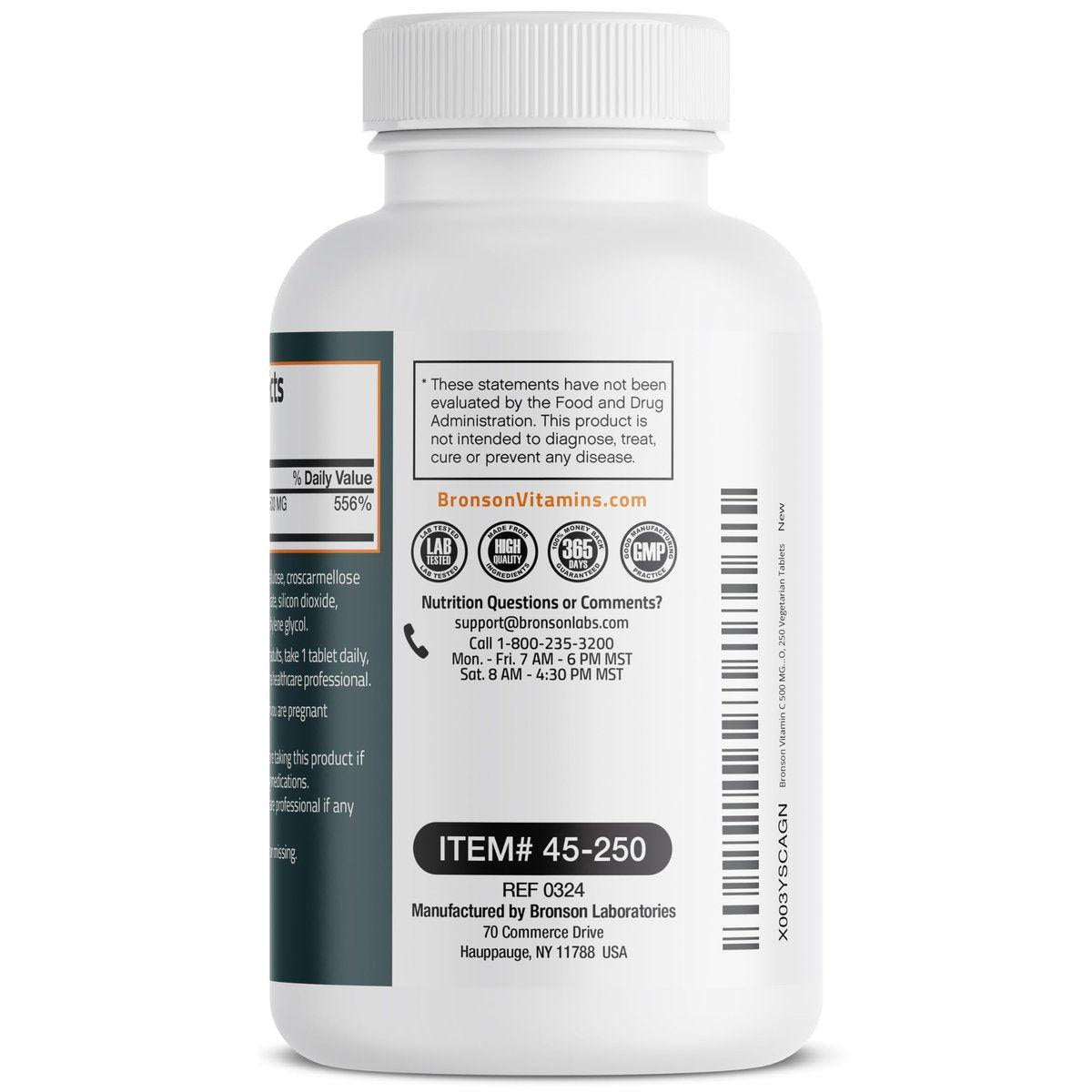 Bronson Vitamin C 500 mg – 250 vegane Tabletten zur Unterstützung des Immunsystems und antioxidativer Schutz