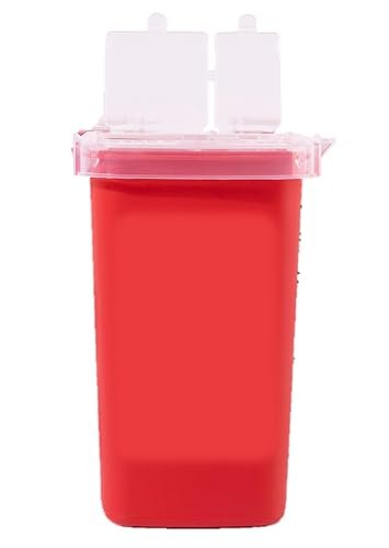 Dealmed Mini Sharps Behälter, 1 Quart (Packung mit 1) Klappdeckel, Entnahmeöffnung, tragbar, Reisegröße, Rot