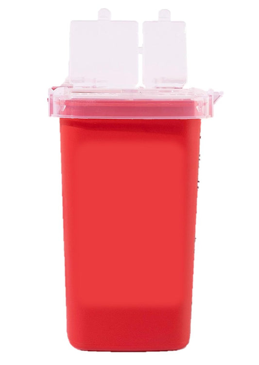 Dealmed Mini Sharps Behälter, 1 Quart (Packung mit 1) Klappdeckel, Entnahmeöffnung, tragbar, Reisegröße, Rot