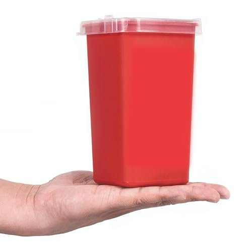 Dealmed Mini Sharps Behälter, 1 Quart (Packung mit 1) Klappdeckel, Entnahmeöffnung, tragbar, Reisegröße, Rot
