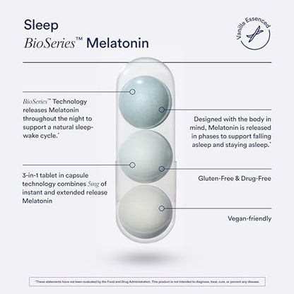 Ritual Sleep Melatonin 5mg – BioSeries Zeitfreisetzungskapseln für nächtliche Schlafunterstützung – Vegan – Ohne Arzneimittel – Vanille – 20 Kapseln