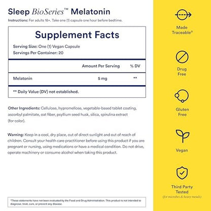 Ritual Sleep Melatonin 5mg – BioSeries Zeitfreisetzungskapseln für nächtliche Schlafunterstützung – Vegan – Ohne Arzneimittel – Vanille – 20 Kapseln