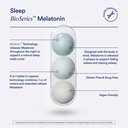 Ritual Sleep Melatonin 5mg – BioSeries Zeitfreisetzungskapseln für nächtliche Schlafunterstützung – Vegan – Ohne Arzneimittel – Vanille – 20 Kapseln