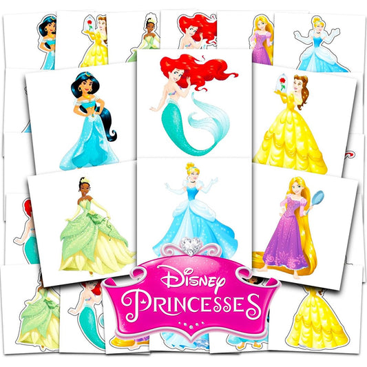 Disney Prinzessinnen Tattoos Partygeschenke Bundle ~ 72 perforierte Einzelfolien 5x5 cm temporäre Tattoos für Kinder Jungen Mädchen (Disney Prinzessinnen Partyzubehör)