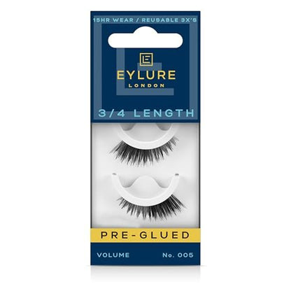 Eylure Press On Pre-Glued False Eyelashes, 3/4 Länge, Nr. 005, 1 Paar