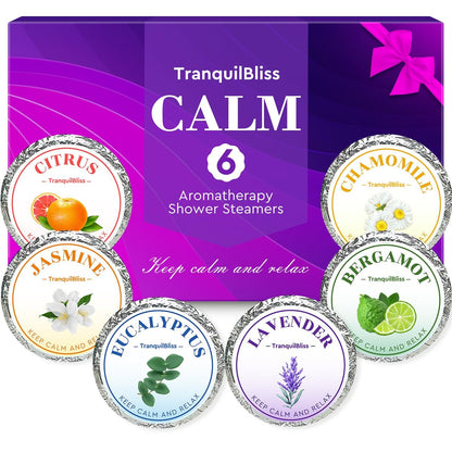 TranquilBliss Duschbomben, 6er Pack Duschtabletten mit natürlichem Duft, Selbstpflege & Entspannung, einzeln verpackt, Duschbomben für Frauen