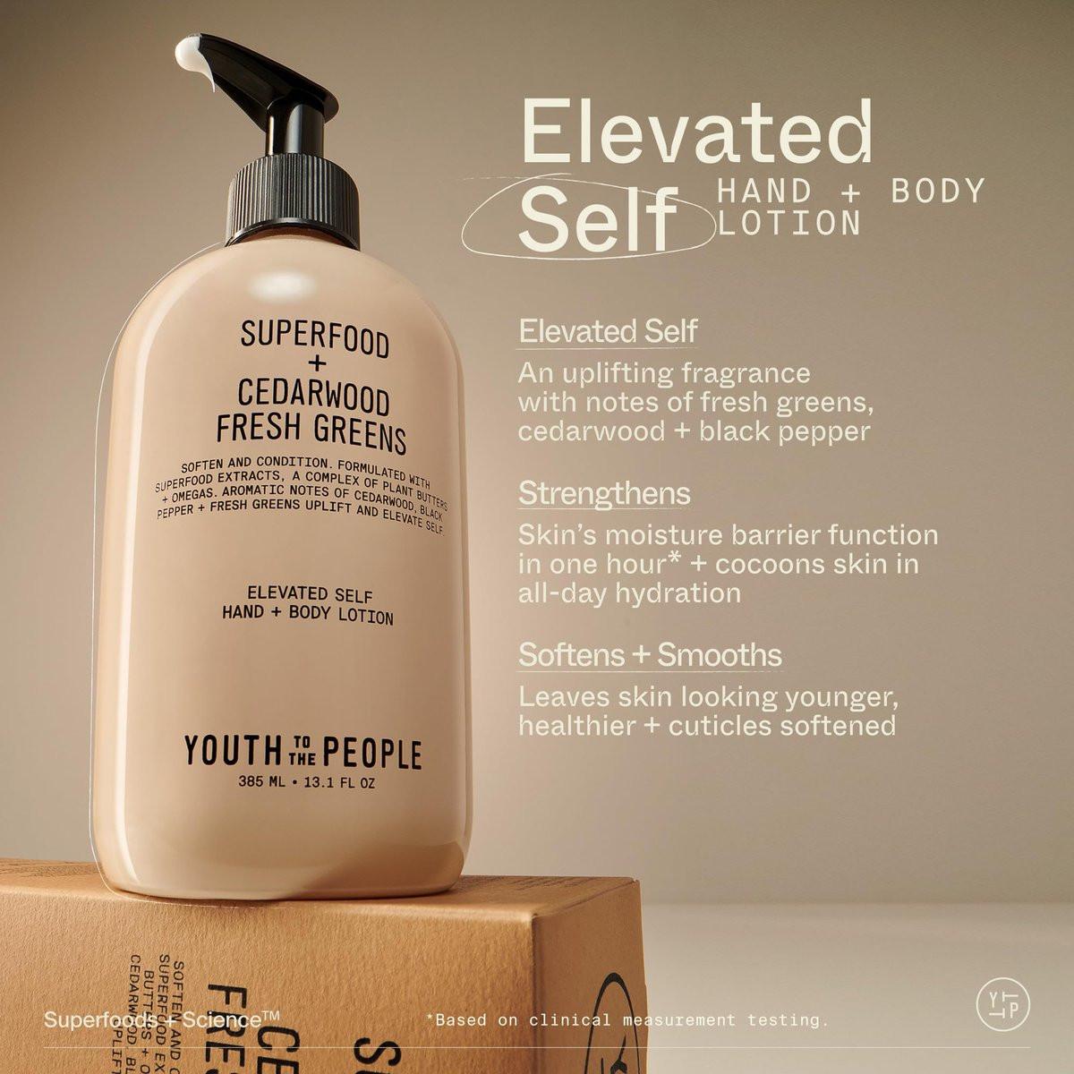 Youth To The People Superfood Hand + Body Lotion 13,1 fl oz – Omega-reiche Pflanzenbutter + Antioxidantien Feuchtigkeitscreme, beruhigt trockene + stumpfe Haut, nicht fettend, aromatischer Duft, vegan