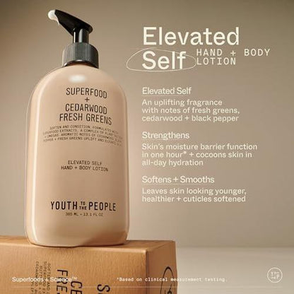 Youth To The People Superfood Hand + Body Lotion 13,1 fl oz – Omega-reiche Pflanzenbutter + Antioxidantien Feuchtigkeitscreme, beruhigt trockene + stumpfe Haut, nicht fettend, aromatischer Duft, vegan