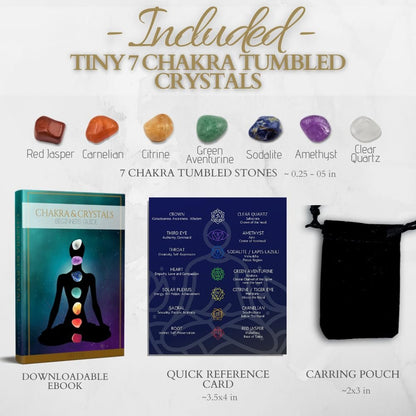 Kristalle und Heilsteine Premium Kit Samtbeutel - 7 Chakra Steine Set, E-Book, Geschenk (Winzige 7 Chakra Steine)