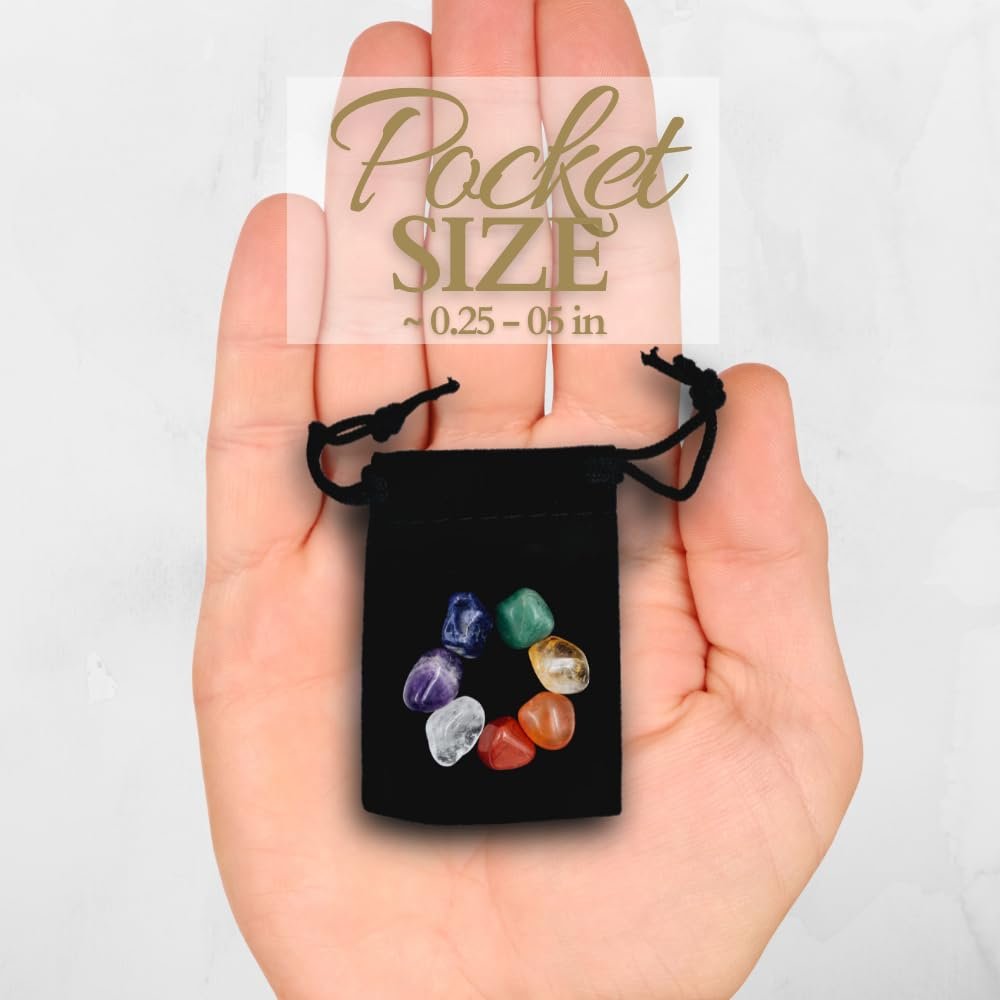 Kristalle und Heilsteine Premium Kit Samtbeutel - 7 Chakra Steine Set, E-Book, Geschenk (Winzige 7 Chakra Steine)