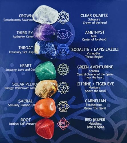 Kristalle und Heilsteine Premium Kit Samtbeutel - 7 Chakra Steine Set, E-Book, Geschenk (Winzige 7 Chakra Steine)