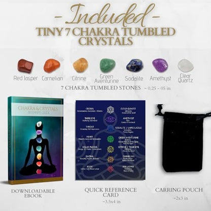 Kristalle und Heilsteine Premium Kit Samtbeutel - 7 Chakra Steine Set, E-Book, Geschenk (Winzige 7 Chakra Steine)