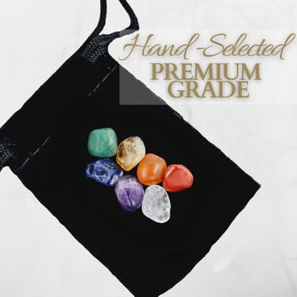 Kristalle und Heilsteine Premium Kit Samtbeutel - 7 Chakra Steine Set, E-Book, Geschenk (Winzige 7 Chakra Steine)