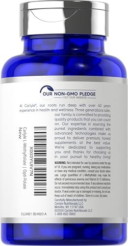 Carlyle L-Methylfolat 400 mcg | 120 vegane Kapseln | Optimiertes und aktiviertes Methylfolat | Non-GMO & glutenfrei | von Opti-Folate