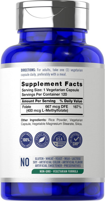 Carlyle L-Methylfolat 400 mcg | 120 vegane Kapseln | Optimiertes und aktiviertes Methylfolat | Non-GMO & glutenfrei | von Opti-Folate