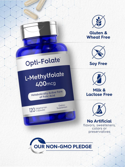 Carlyle L-Methylfolat 400 mcg | 120 vegane Kapseln | Optimiertes und aktiviertes Methylfolat | Non-GMO & glutenfrei | von Opti-Folate