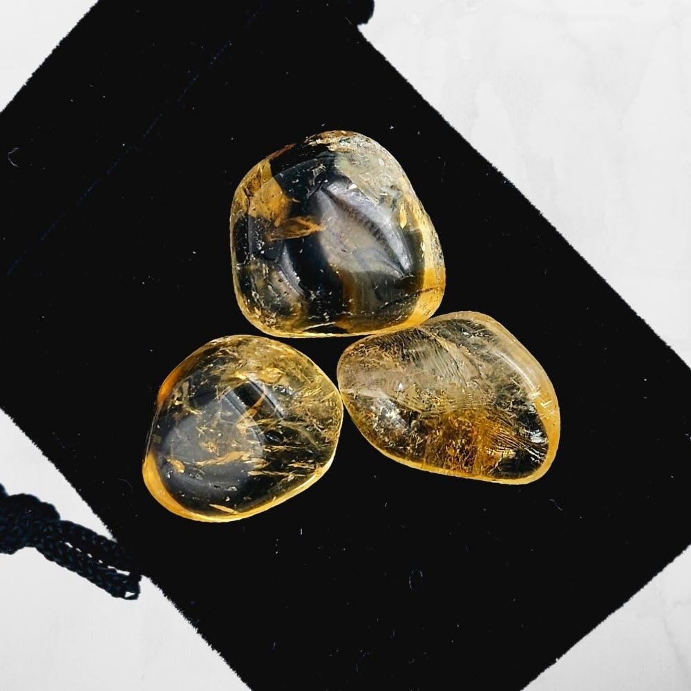 ZATNY Natürliche Tumbled Citrin Kristallsteine – 3 Stück 0,5''-1'' Edelsteine für Heilung, Angst, Wohlstand, Geld, Überfluss, Erfolg, Wohlstand – Chakra – Reiki – Citrin Kristallstein – Tumbled Stones