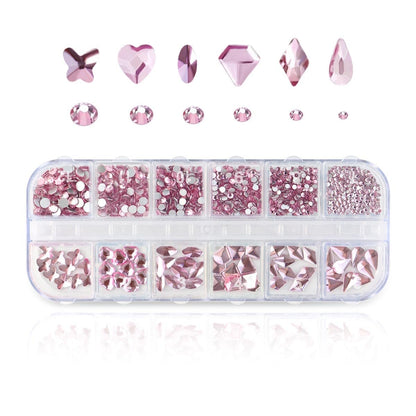 810-teiliges Nagel-Rhinestones-Set mit 60 großen Gems und 750 flachen runden Perlen – 3D-Glas-AB-Kristall-Nagelsteine für Nagelkunst, DIY, Make-up (Pink)
