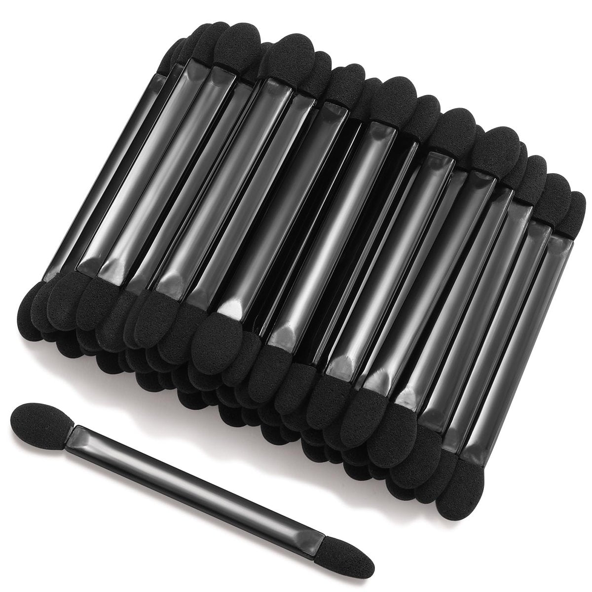 JOCEMY 50 Stück Professionelle Einweg-Eyeshadow-Pinsel mit Doppelseite, Doppelkopf-Lidschattenpinsel Make-up-Applikator Kosmetik-Werkzeug (Länge: 9,5 cm, flacher Griff, Schwarz)