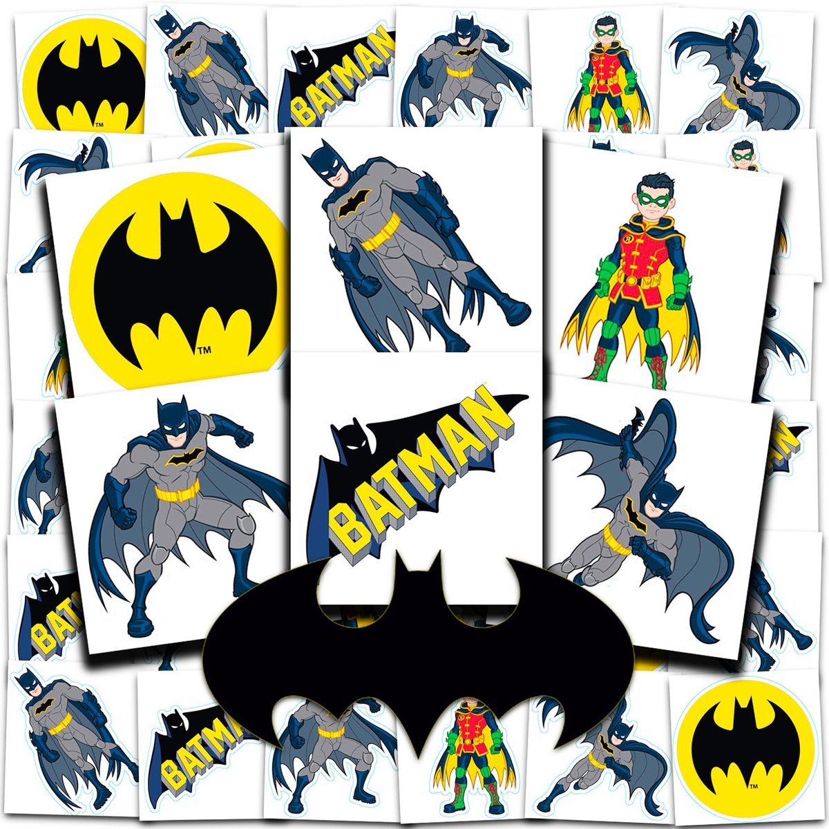 Batman Tattoos Party Favors Bundle ~ 72 perforierte Einzel-Tattoos 2" x 2" Batman temporäre Tattoos für Kinder Jungen Mädchen (Batman Partyzubehör)