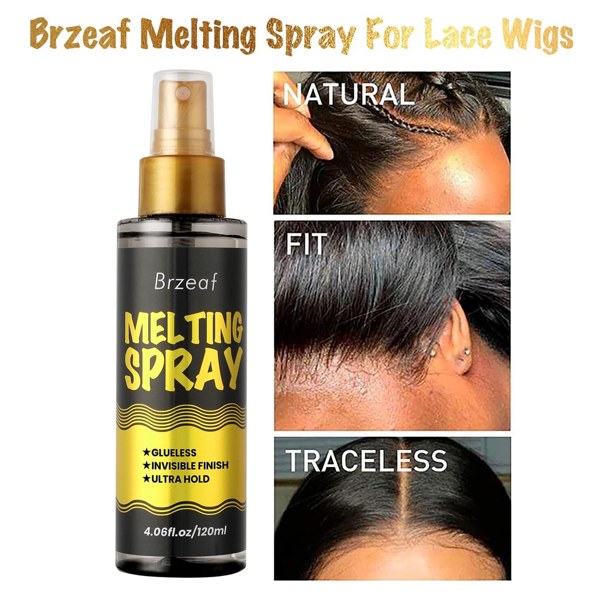 Brzeaf Lace Melting Spray und Wig Band (120 ml) – Extremer Halt für Perücken, schnelltrocknend, natürlicher Finish