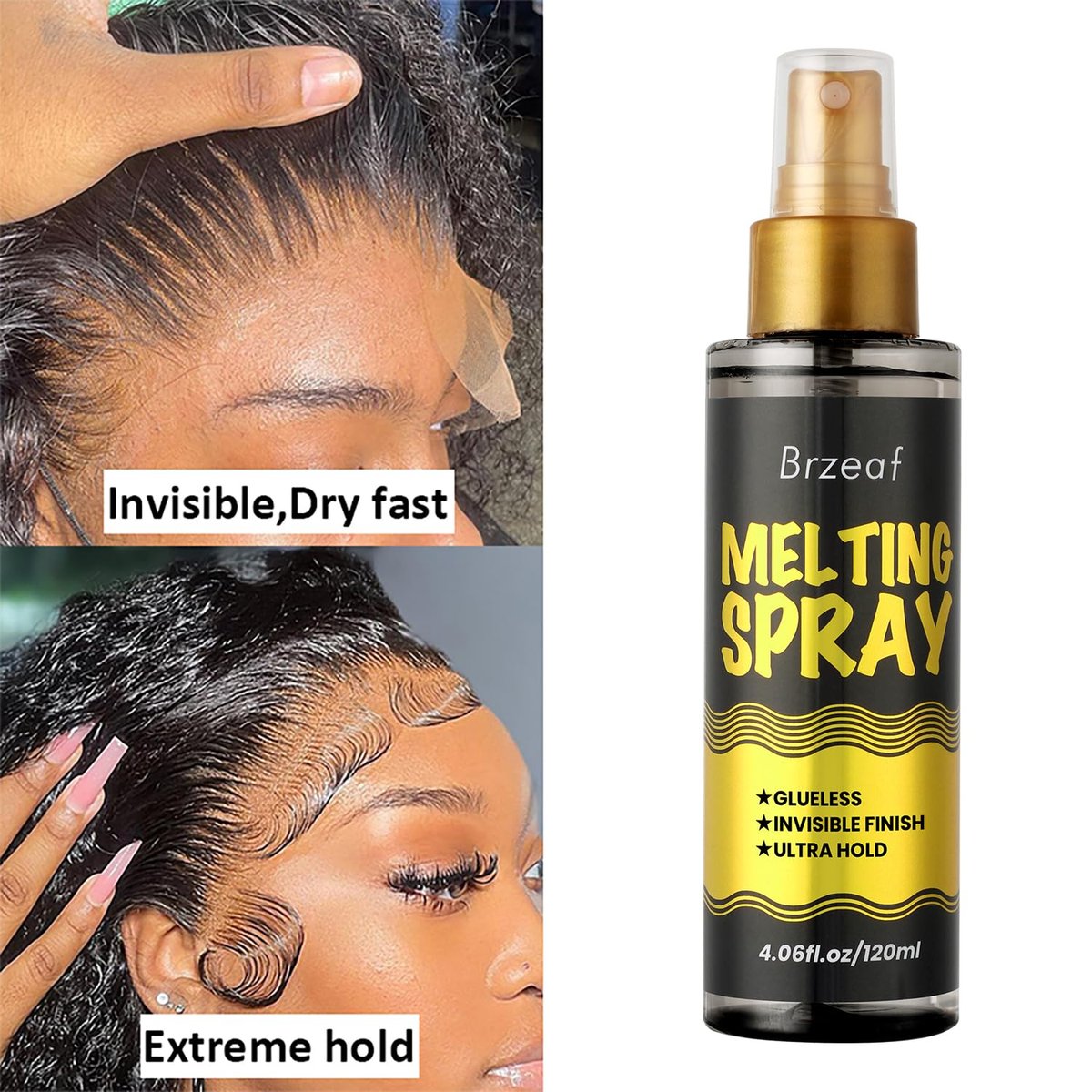 Brzeaf Lace Melting Spray und Wig Band (120 ml) – Extremer Halt für Perücken, schnelltrocknend, natürlicher Finish